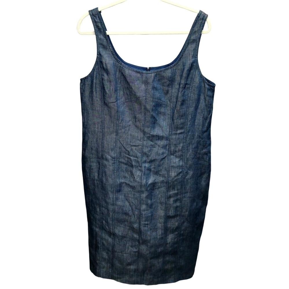 Talbots Linen Sheath Dress Size 8 (no tag) Blue Cotton Lined Resort Travel Light